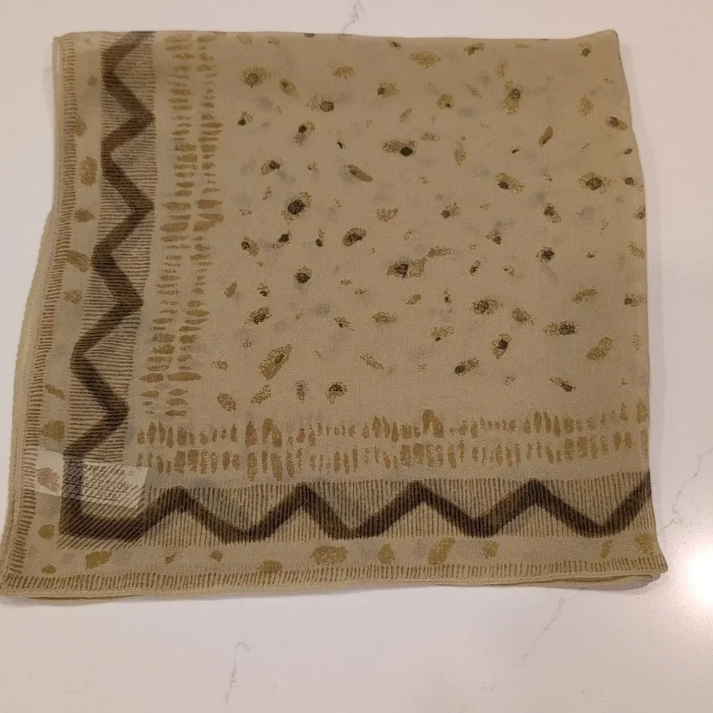 Vintage Elaine Gold for Collection XIIX Tan & Brown Square Silk Scarf Old Money